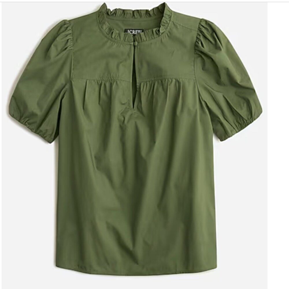 J.Crew Factory Ruffle-Neck Short-Sleeve Cotton Top - Size M - NWT
